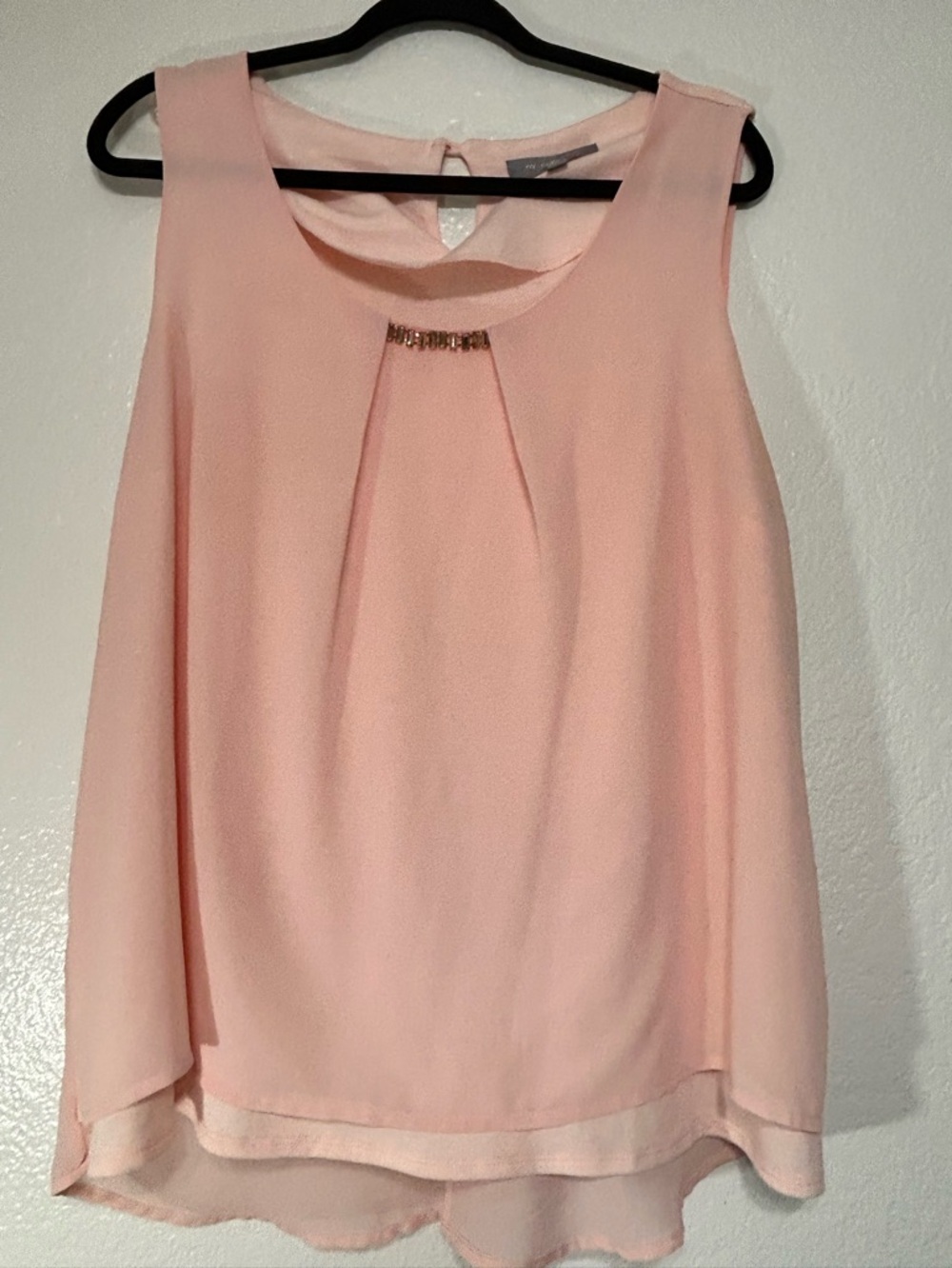 NY Collection Blush Pink Sleeveless Blouse Size XL Embellished Keyhole Flowy Top